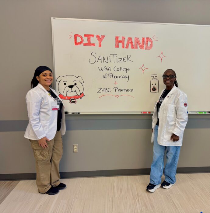 DIY Hand Sanitizer educational display prepared by P1 pharmacy students, Kendra Bolton and Bari Jumbo, for youth participants.